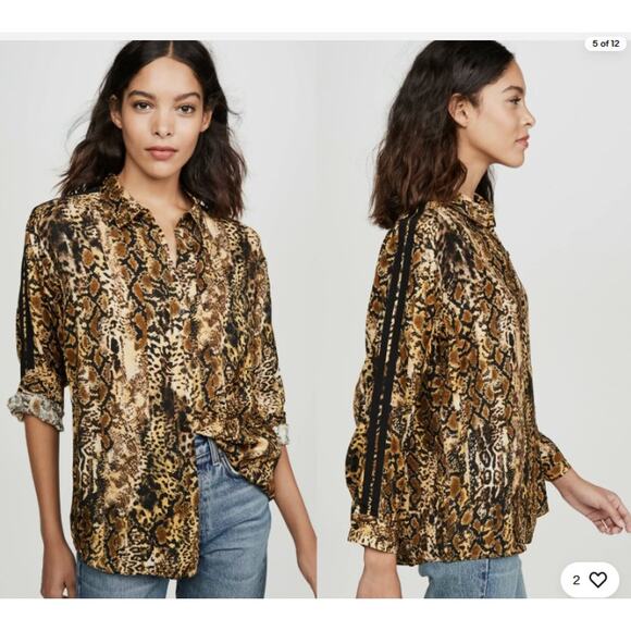 ba&sh Susie Lady Rust Snakeskin Print Button Blouse Long Sleeve Women’s Medium - Picture 1 of 8